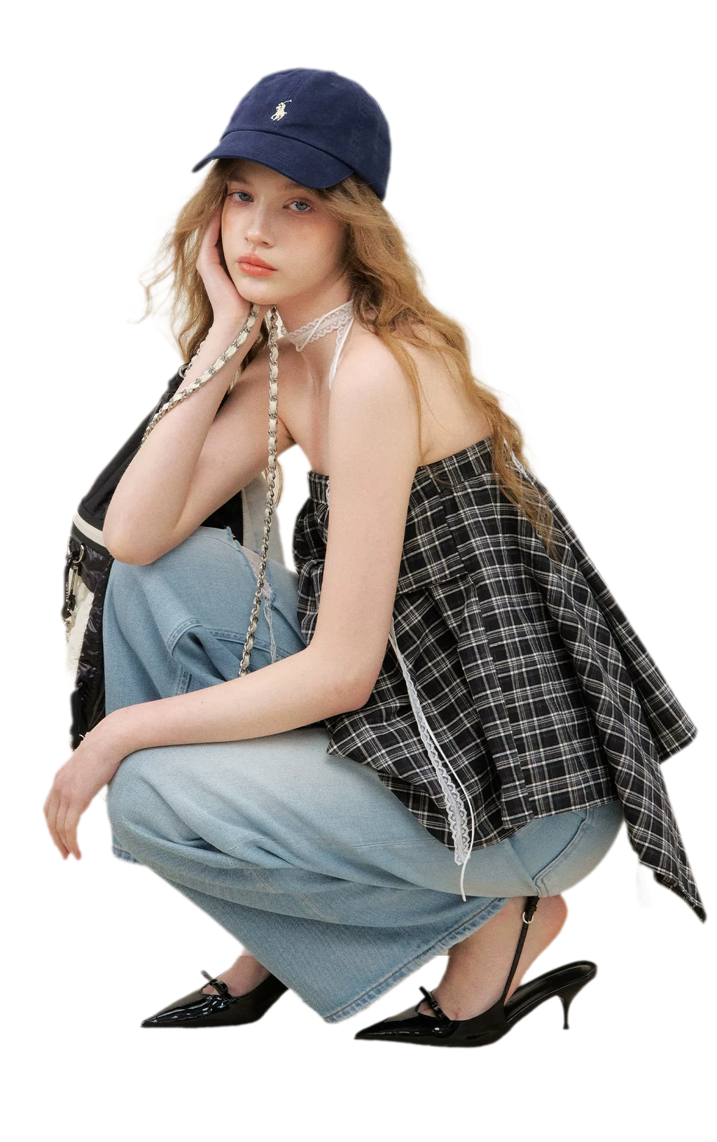 Asymmetric Lace Patchwork Plaid Skirt/Top