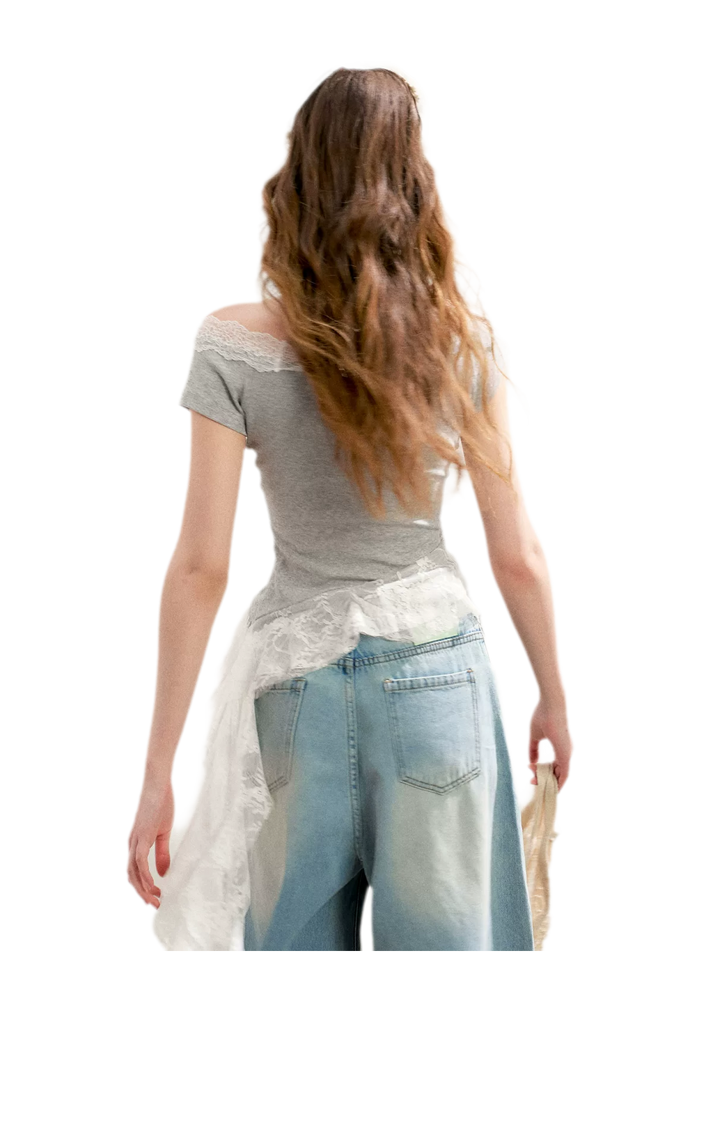 Asymmetric Lace Off-Shoulder T-Shirt