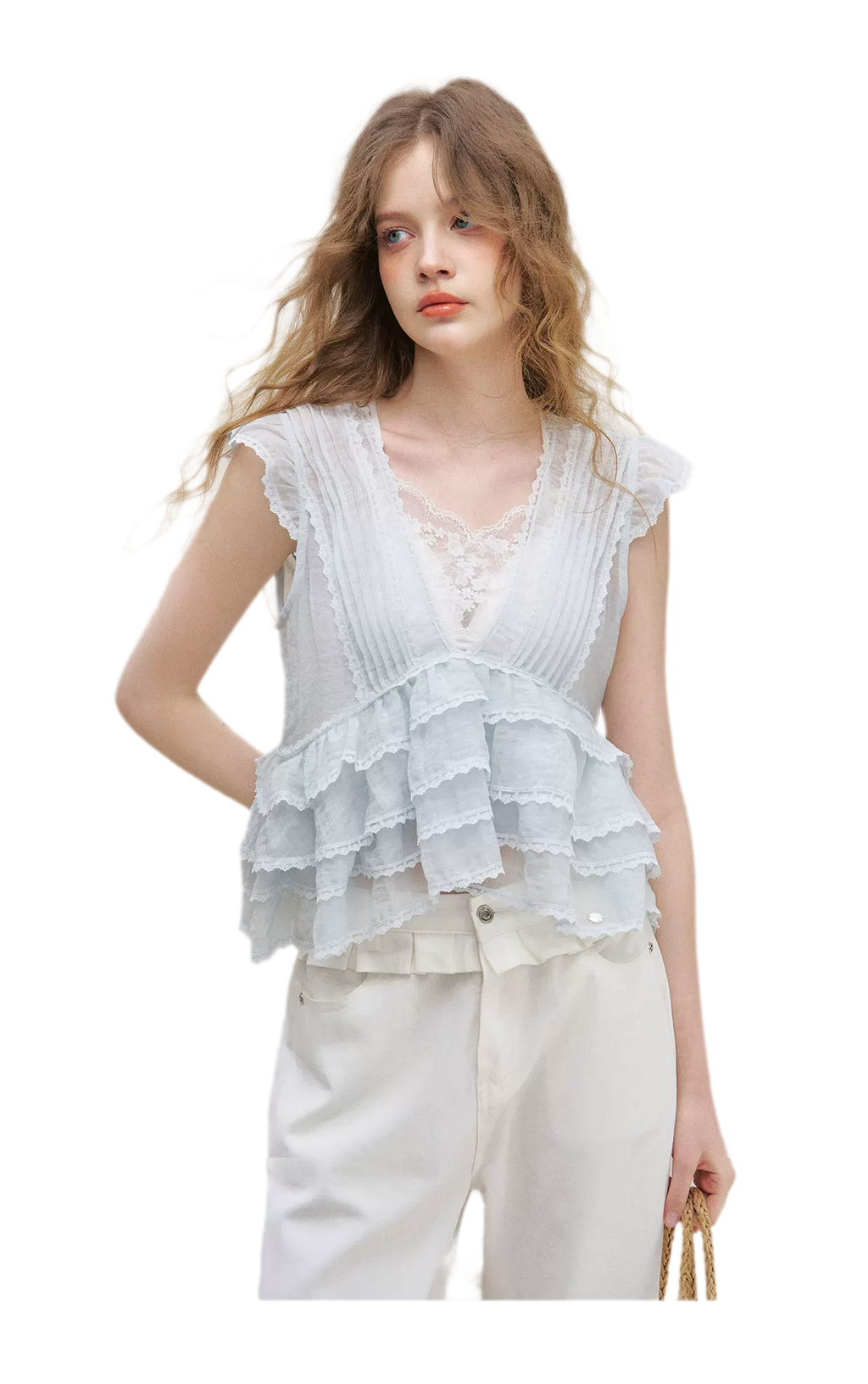 Organza Lace Ruffle Sleeveless Top