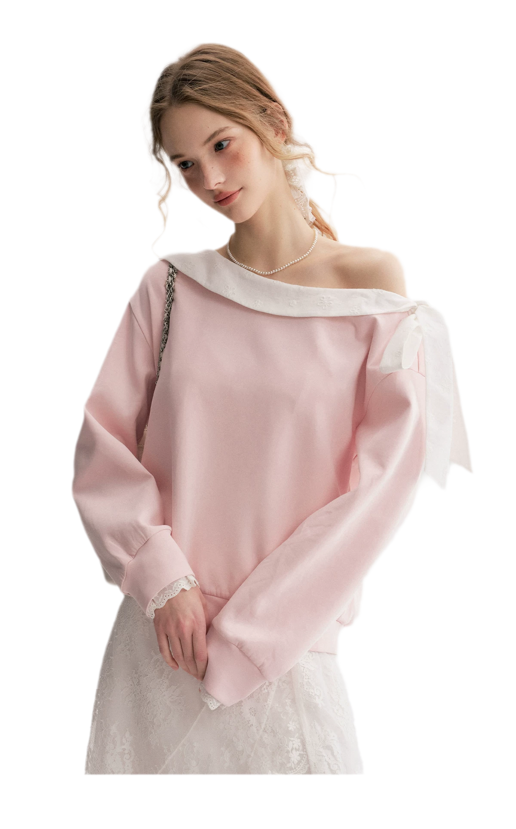 Balletcore Lace Collar Sweatshirt
