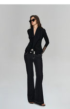 Embroidered Acetate Silk Cross-Knot Long Sleeve T-Shirt