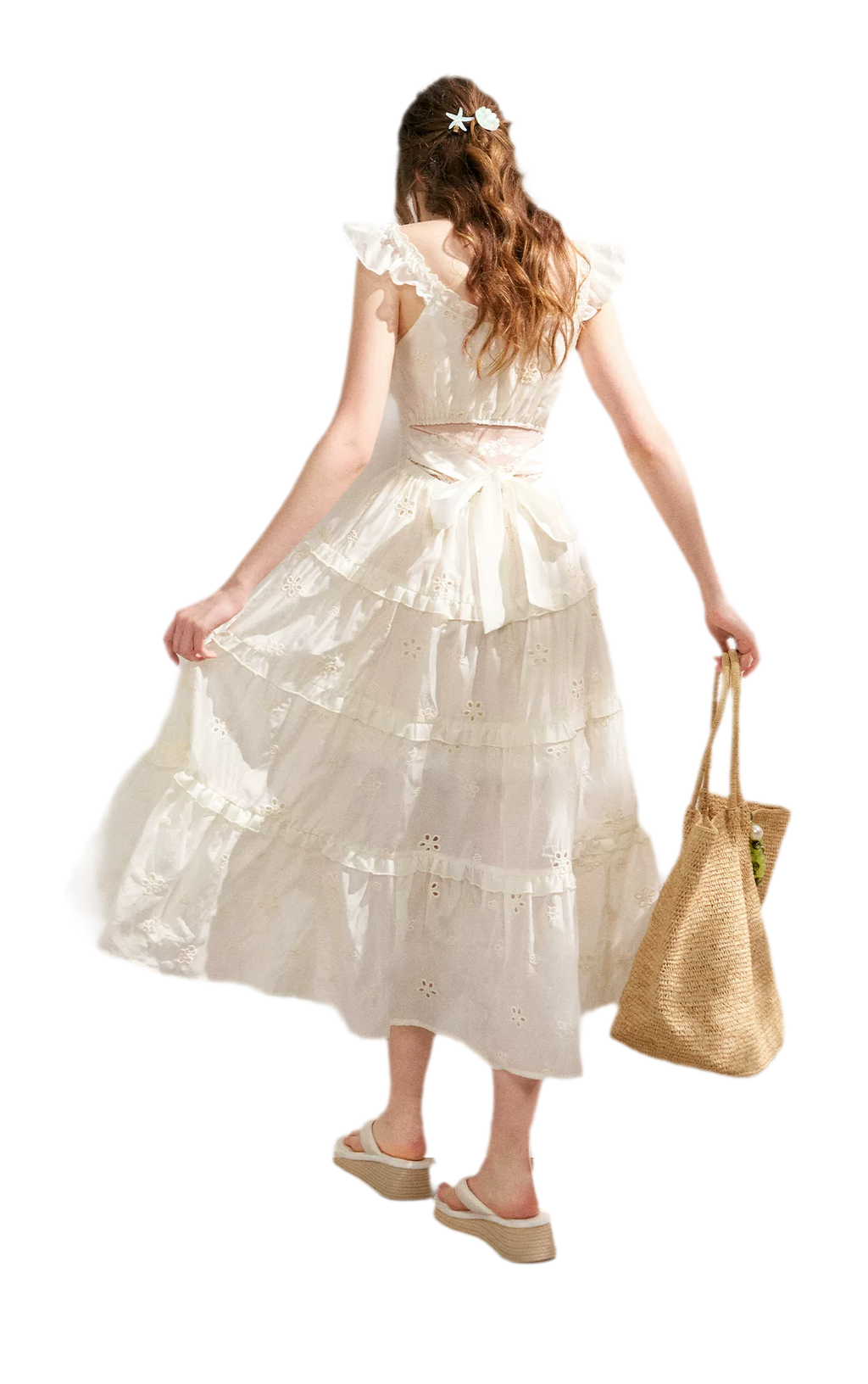 Embroidered Floral Tie-Waist Dress