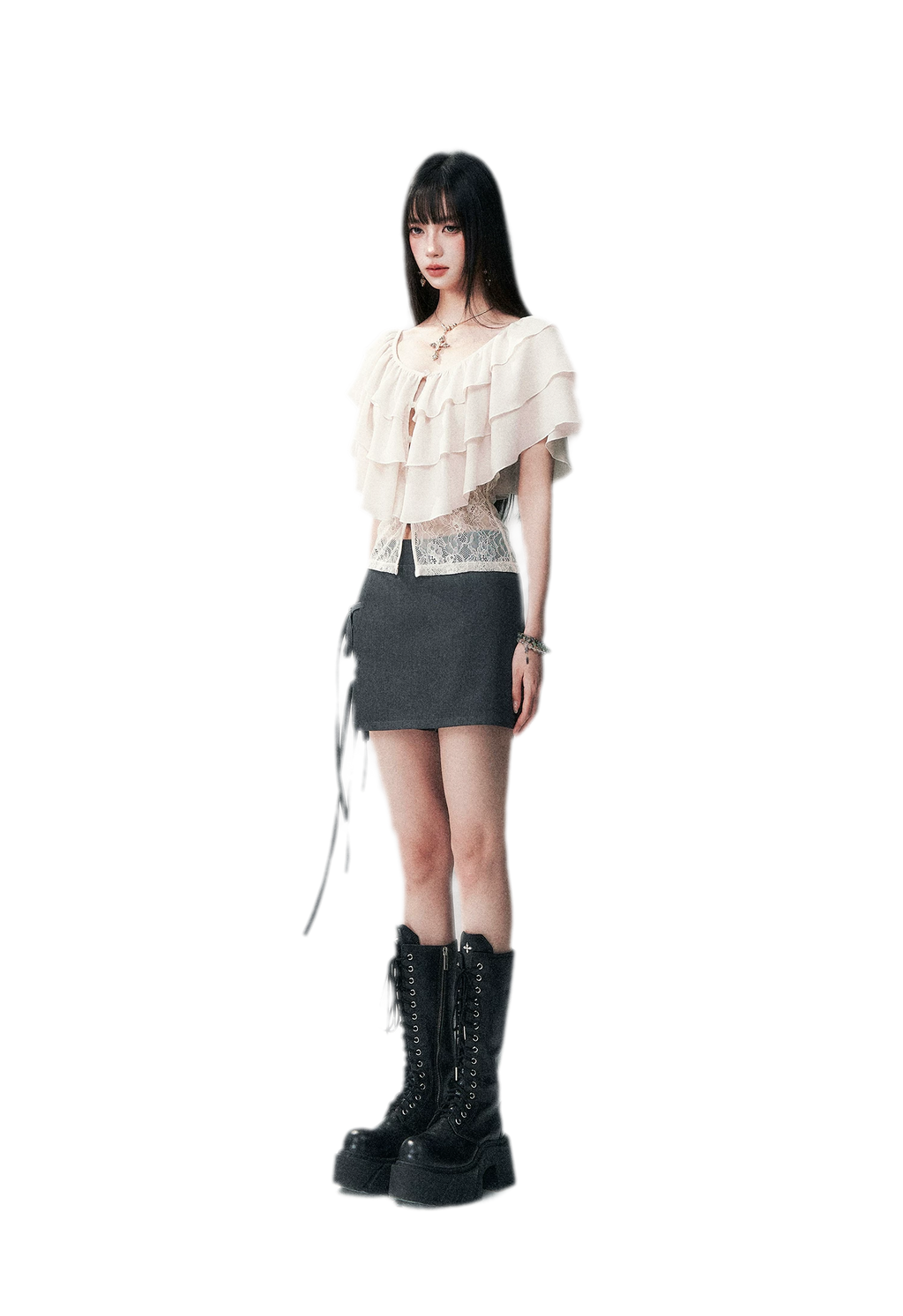 Milk Almond Ruffle Blouse