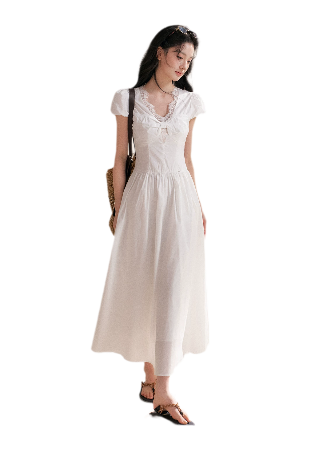 French Lace Puff Sleeve A-Line Dress