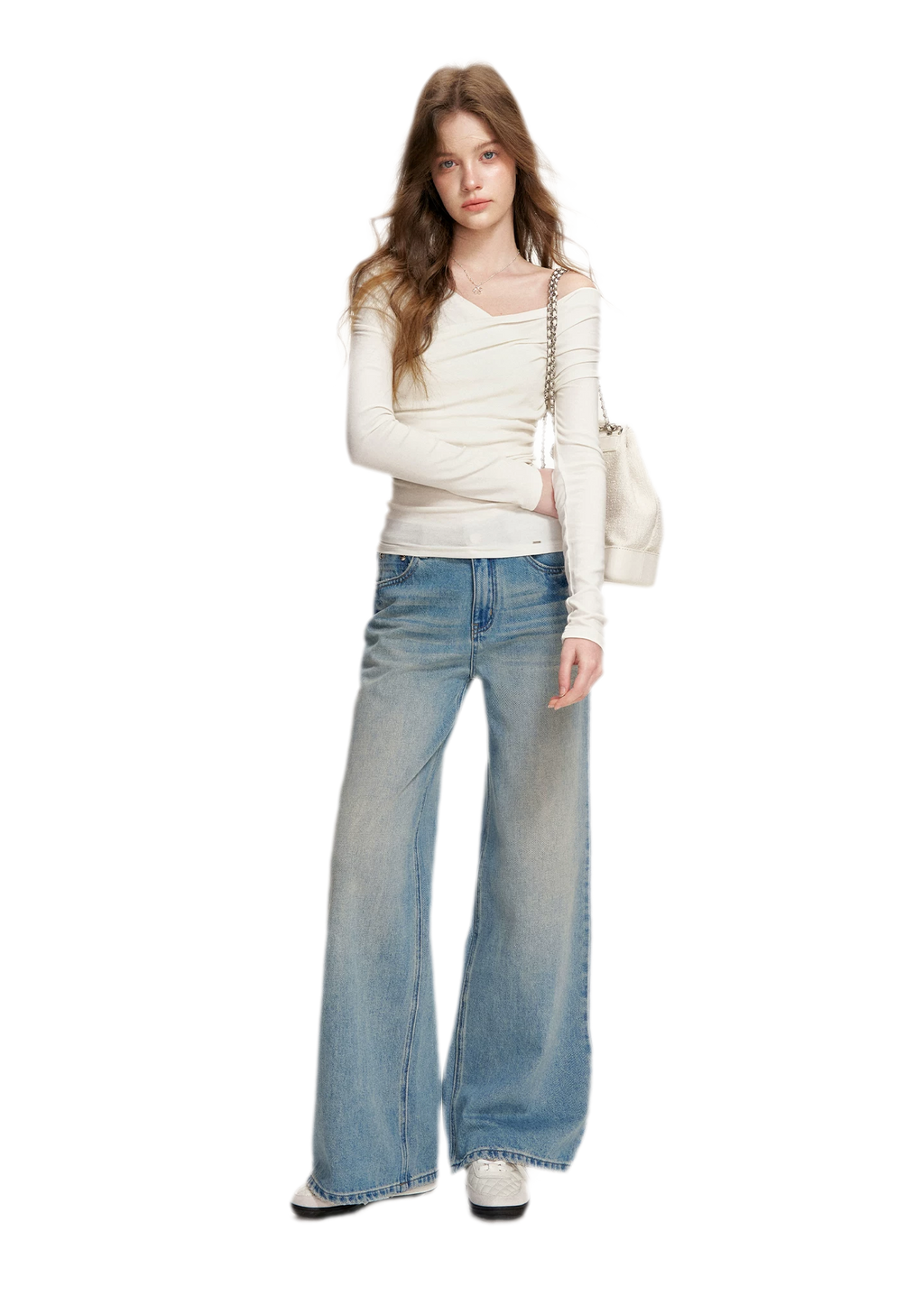 Lace-Trimmed Wide-Leg Denim Pants
