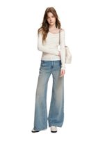 Lace-Trimmed Wide-Leg Denim Pants