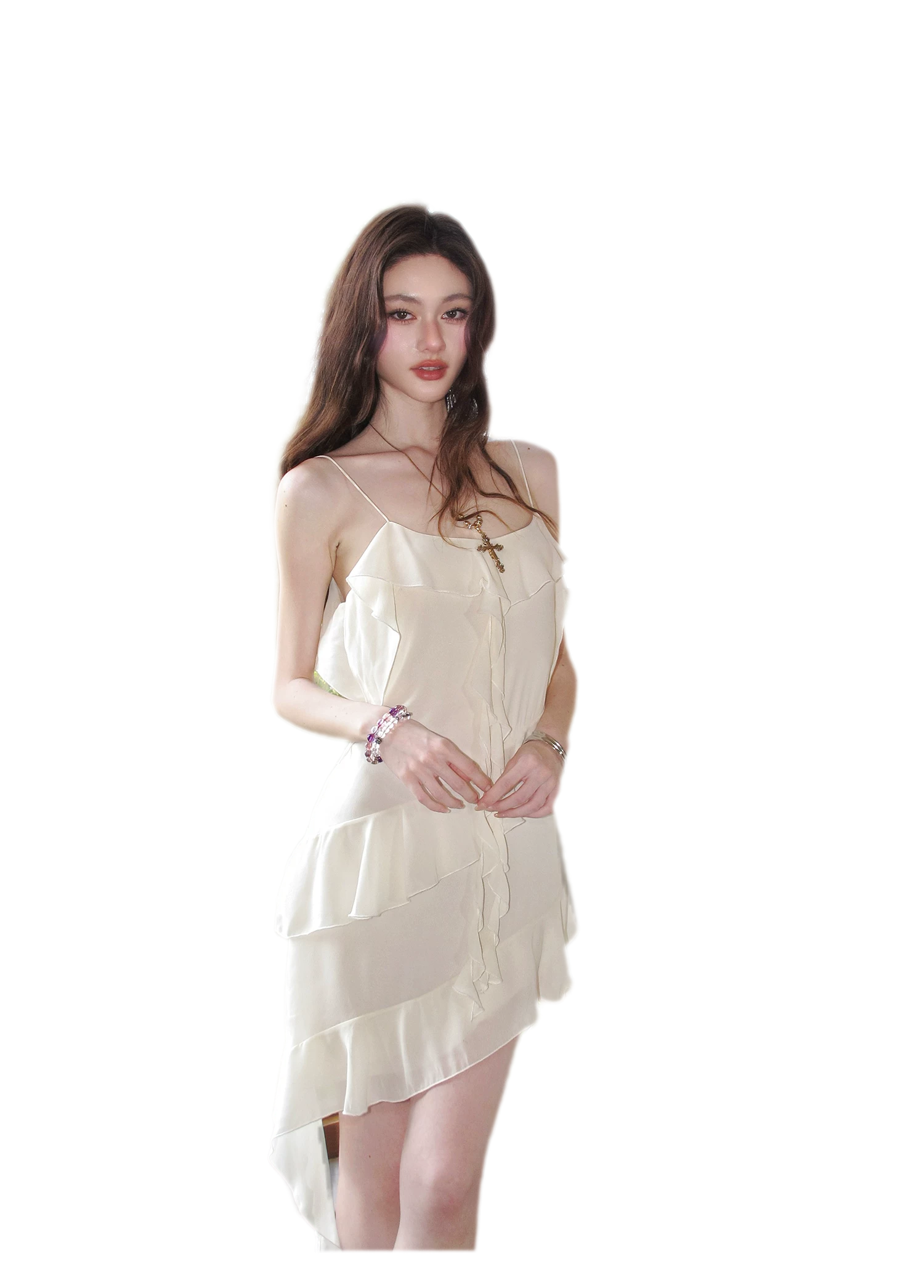 Ruffled Asymmetric Cami Dress