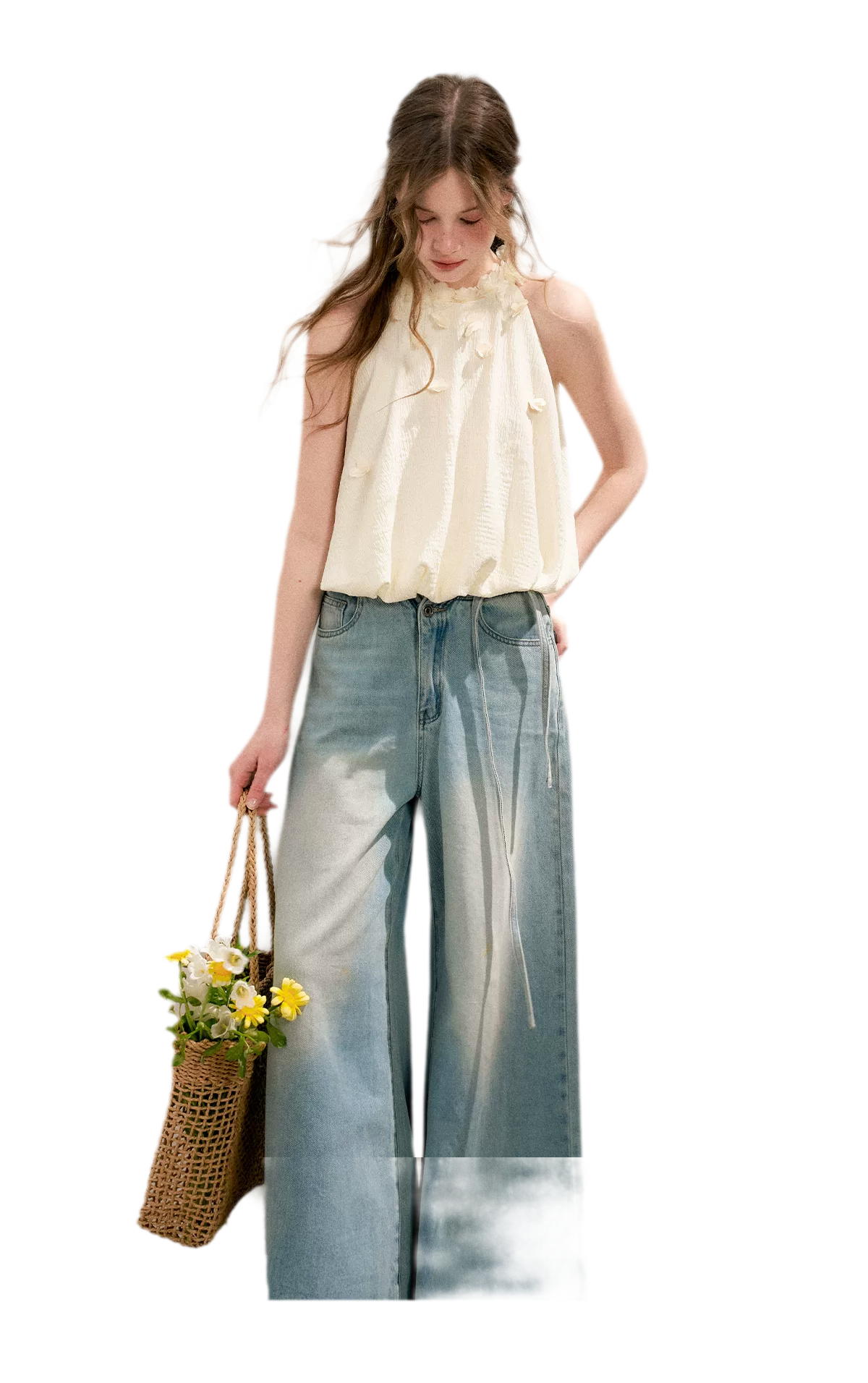 Bow Wide-Leg Jeans