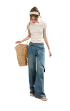 Soft Cotton Wide-Leg Jeans with Bow Detail