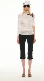 Satin Off-Shoulder Lace Trim T-Shirt