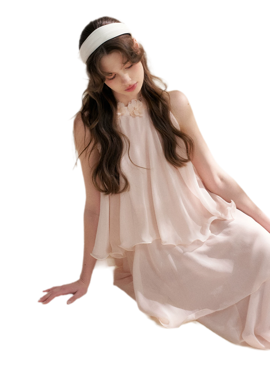 Chiffon Floral Halter Long Dress