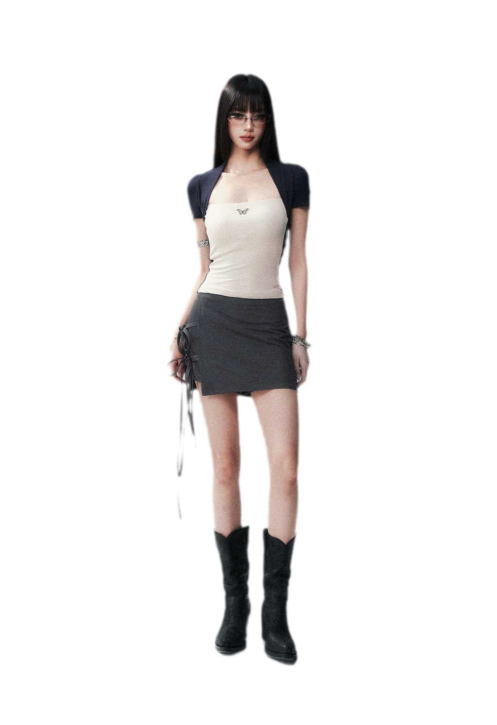 Grey Tie Low-Rise Skort
