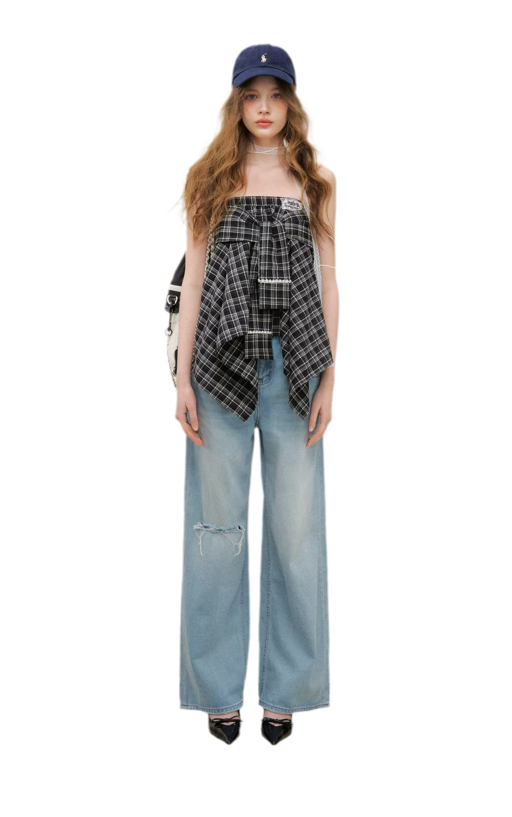 Asymmetric Lace Patchwork Plaid Skirt/Top