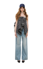 Asymmetric Lace Patchwork Plaid Skirt/Top