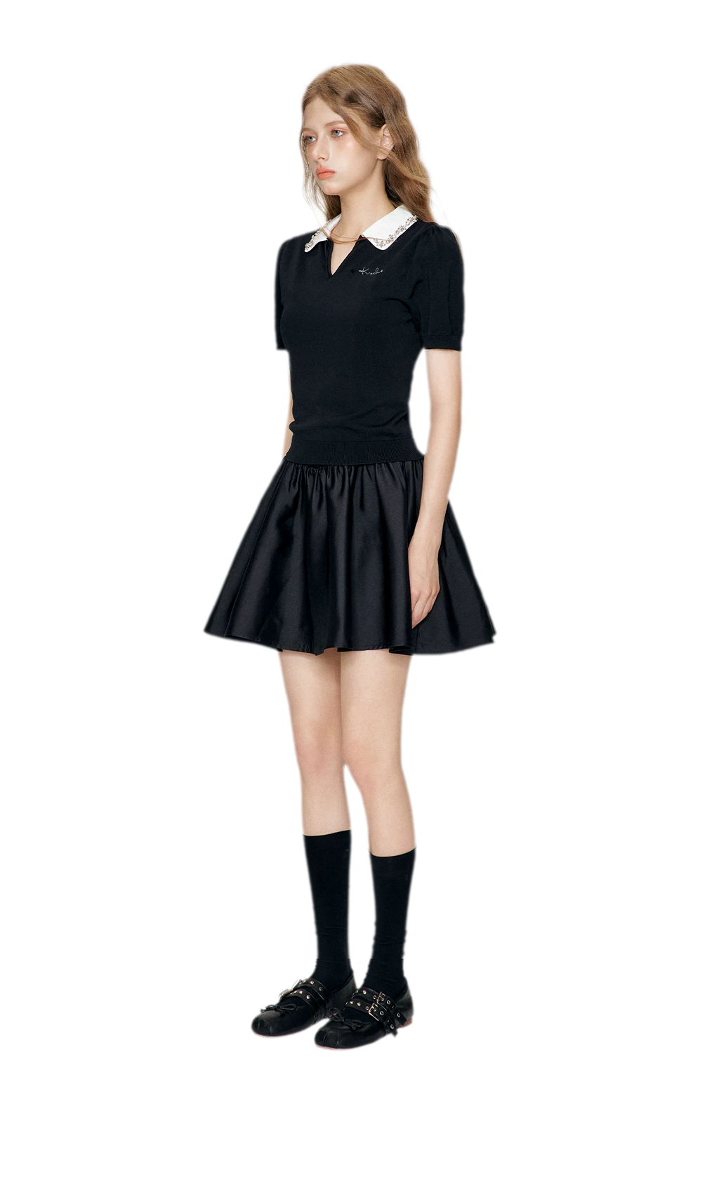 Beaded Collar Knit Tee