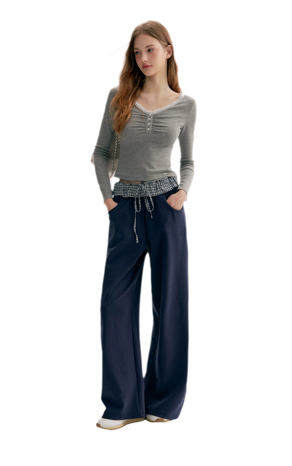Contrast Plaid Wide Sweatpants