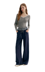 Contrast Plaid Wide Sweatpants