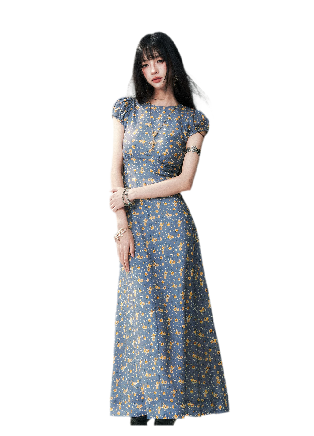 Blue Floral Tencel Dress