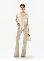 Slim Fit Flared Cotton Blend Pants
