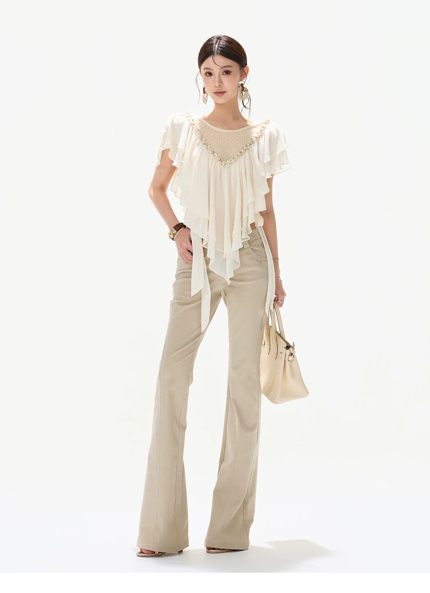 Slim Fit Flared Cotton Blend Pants