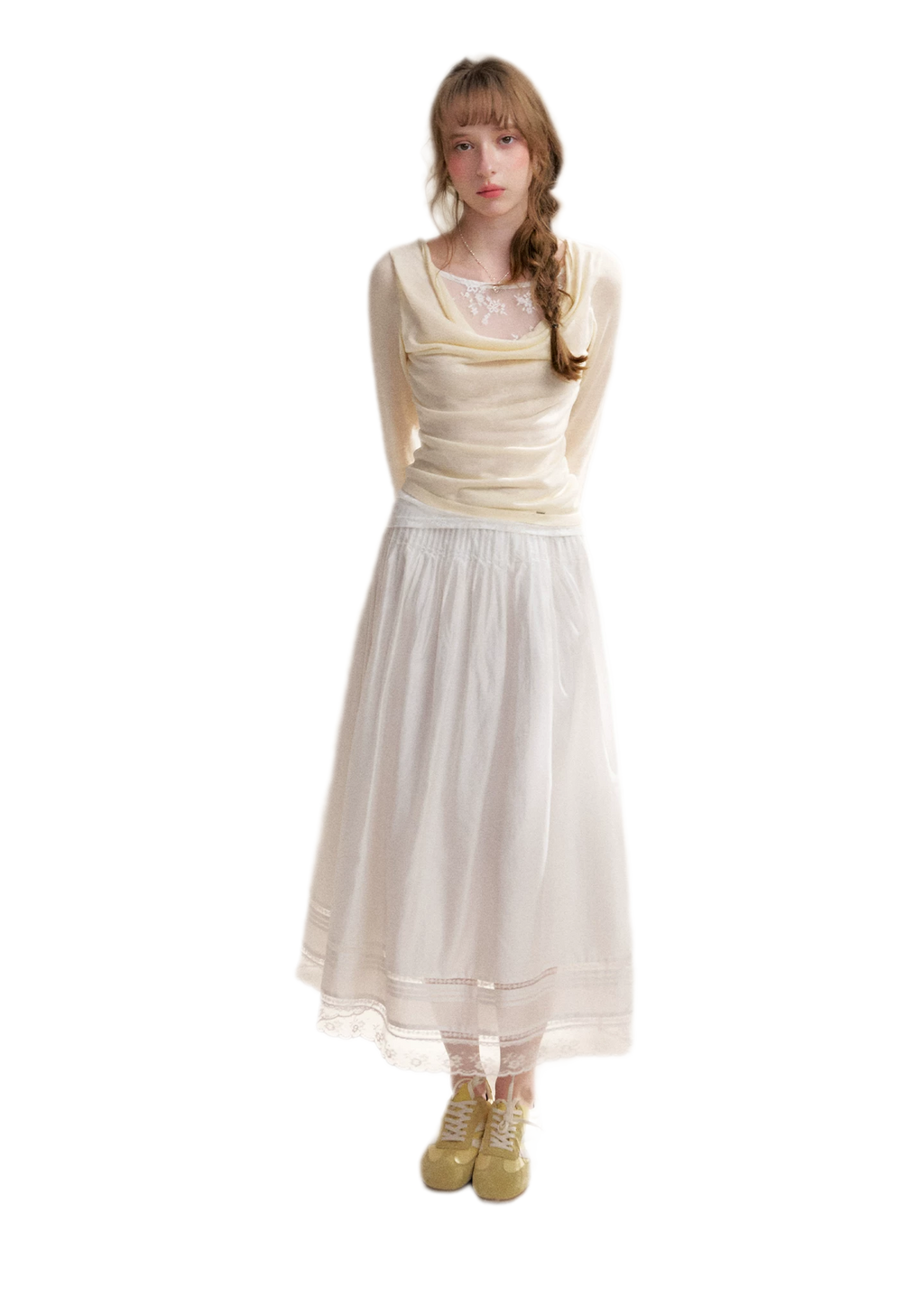Lyocell Lace Pleated Skirt