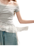 Asymmetric Lace Off-Shoulder T-Shirt