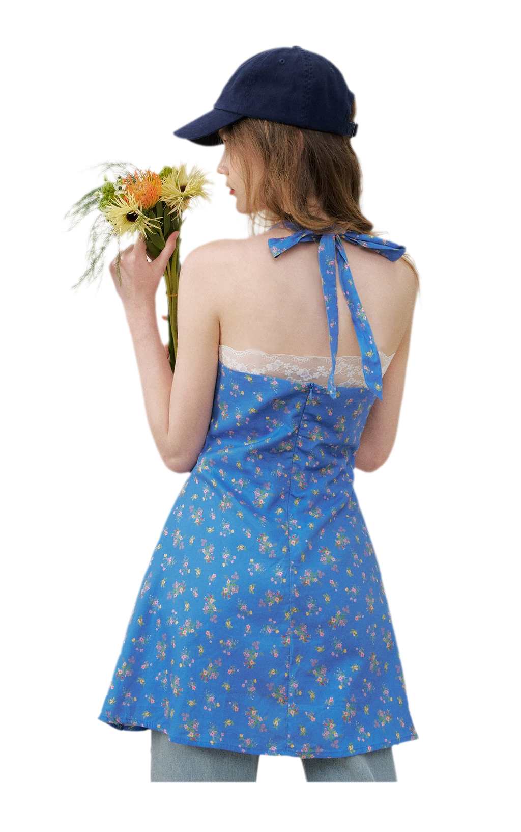 Romantic French Halter V-neck Floral Dress
