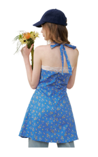 Romantic French Halter V-neck Floral Dress