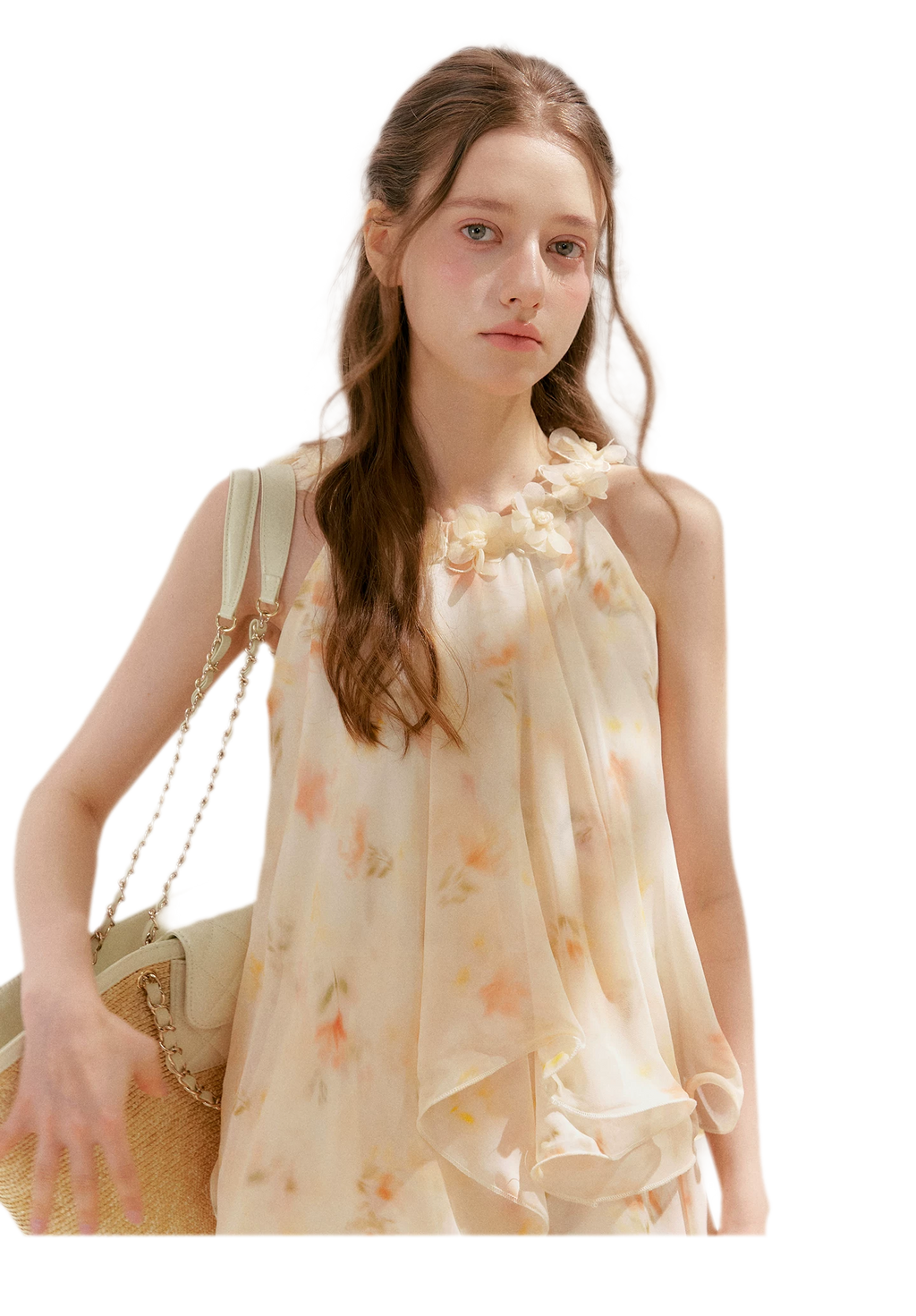 Chiffon Floral Halter Long Dress