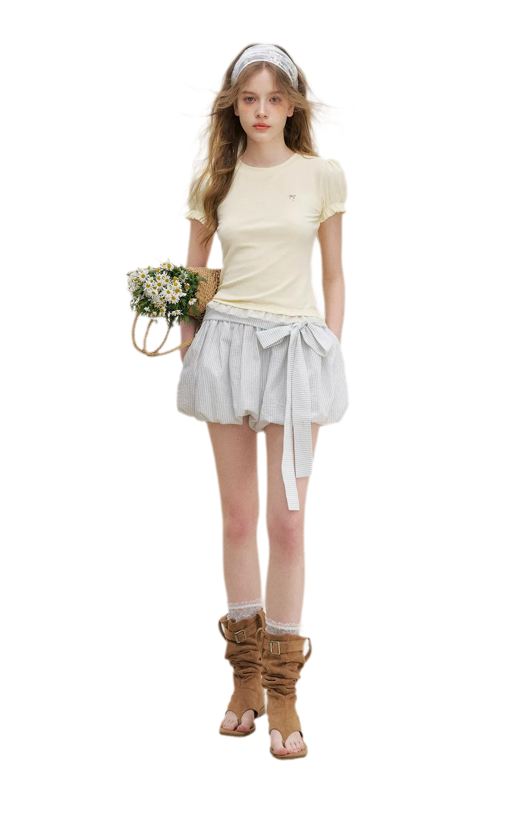 Bow Tie Elastic Waist Casual Shorts