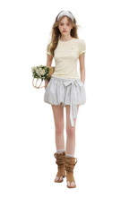 Bow Tie Elastic Waist Casual Shorts