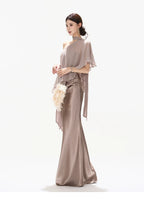 Elegant Asymmetric Chiffon Shawl Top with Built-in Bustier