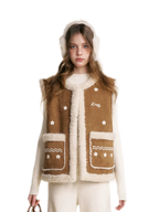 Shearling Floral Embroidered Vest