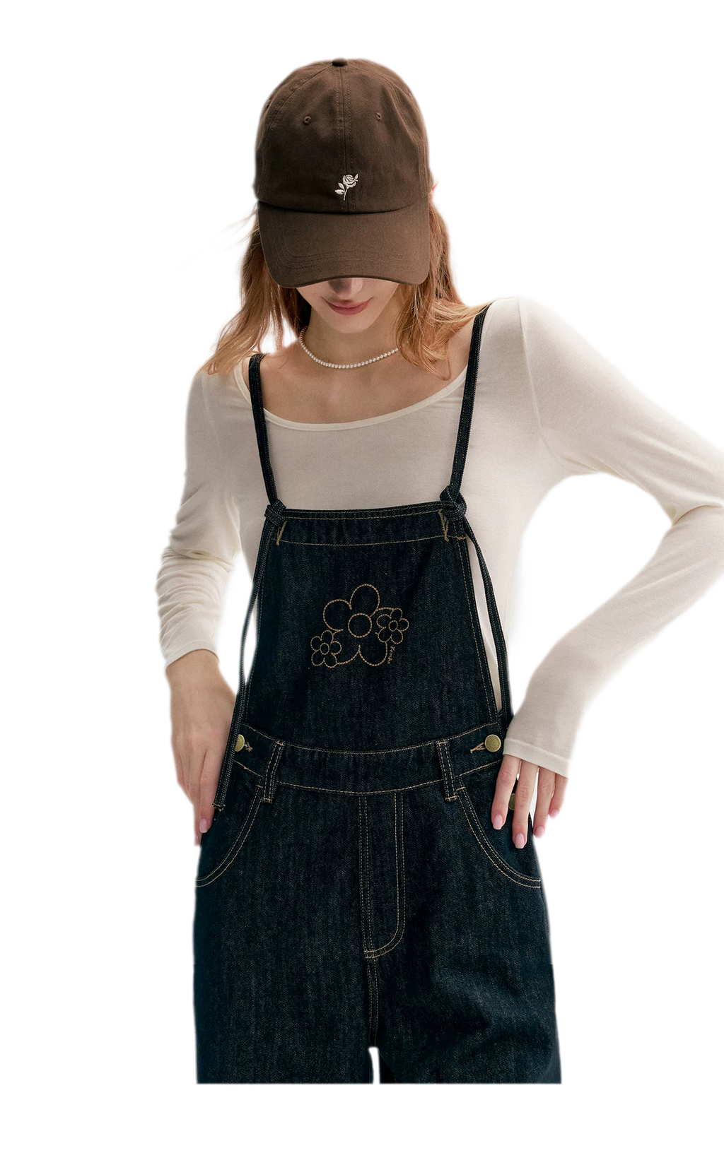 Contrast Floral Denim Overalls