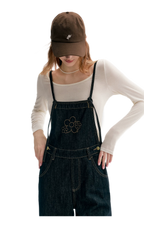 Contrast Floral Denim Overalls