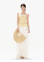 South France Holiday Lace Trim Waist-Cinched Camisole