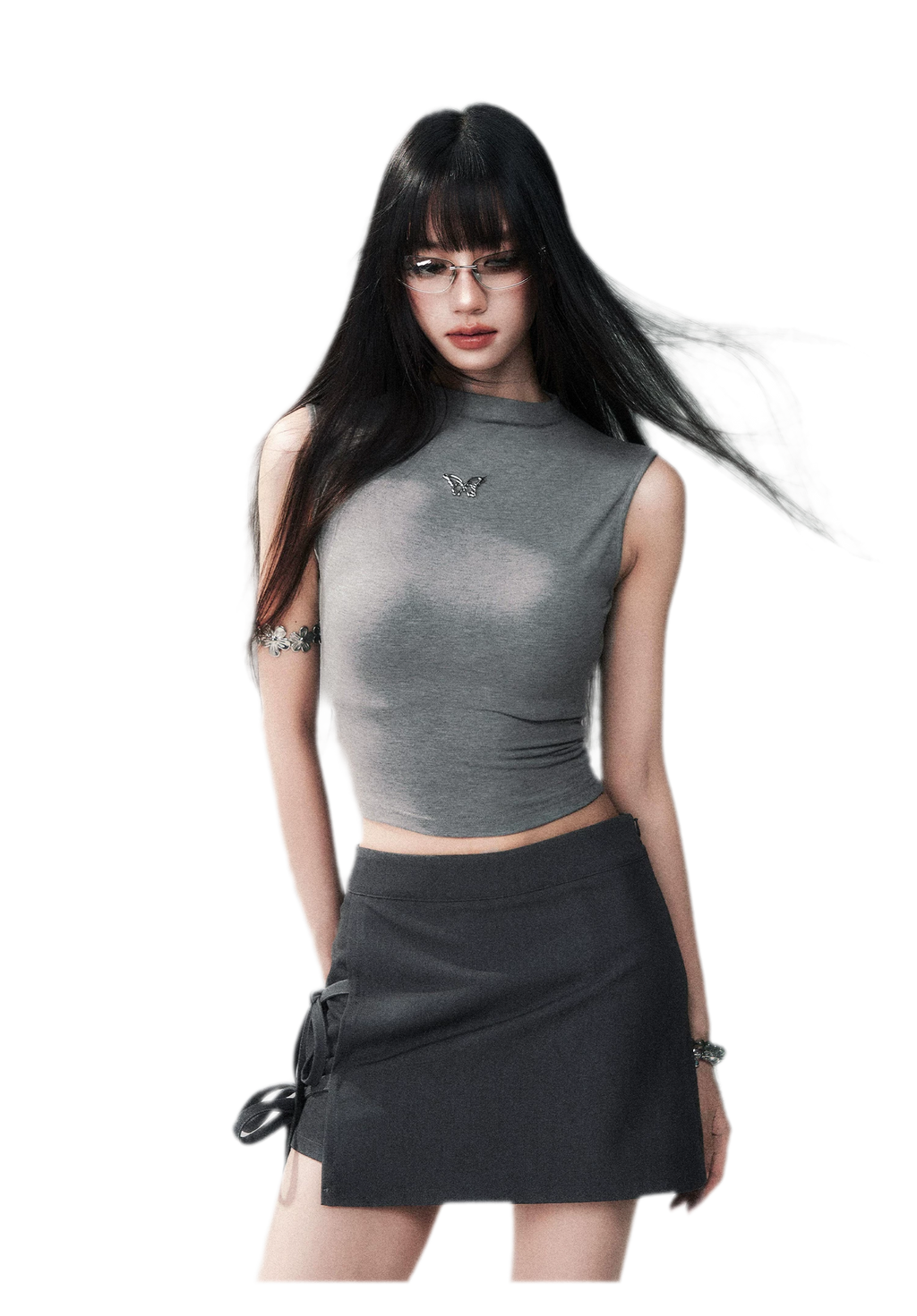 Grey Tie Low-Rise Skort