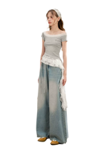 Asymmetric Lace Off-Shoulder T-Shirt