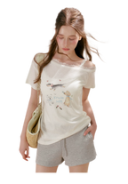 Tencel Lace Puppy Print T-Shirt
