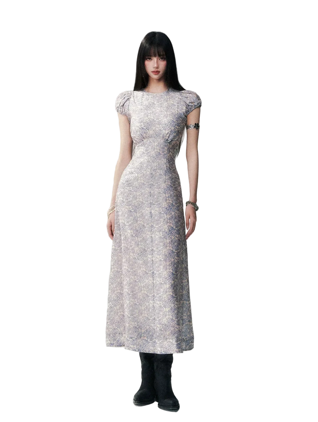 Fog Blue Floral Maxi Dress