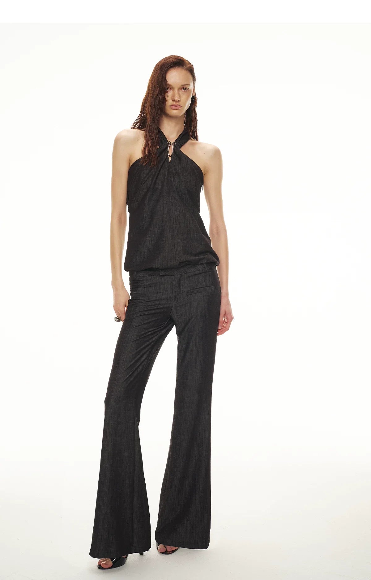 Tencel Hollow Halter Top & Flared Pants Set