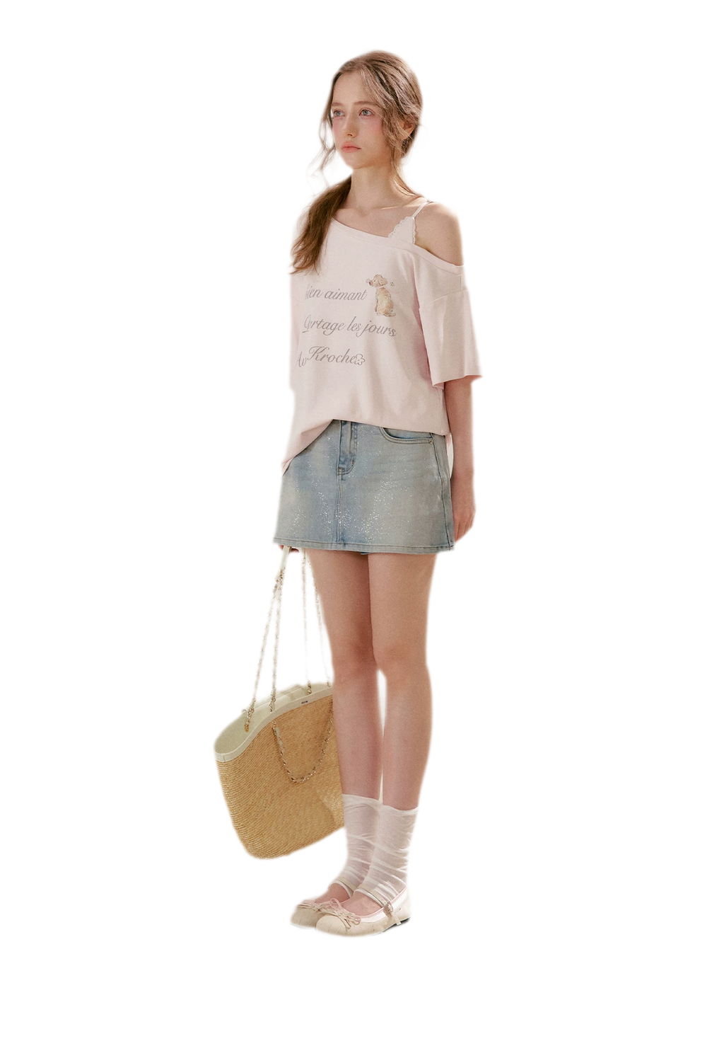 Shiny Denim A-line Skirt