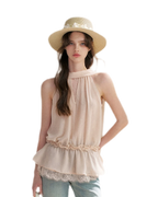 Chiffon Lace Halter V-Neck Blouse