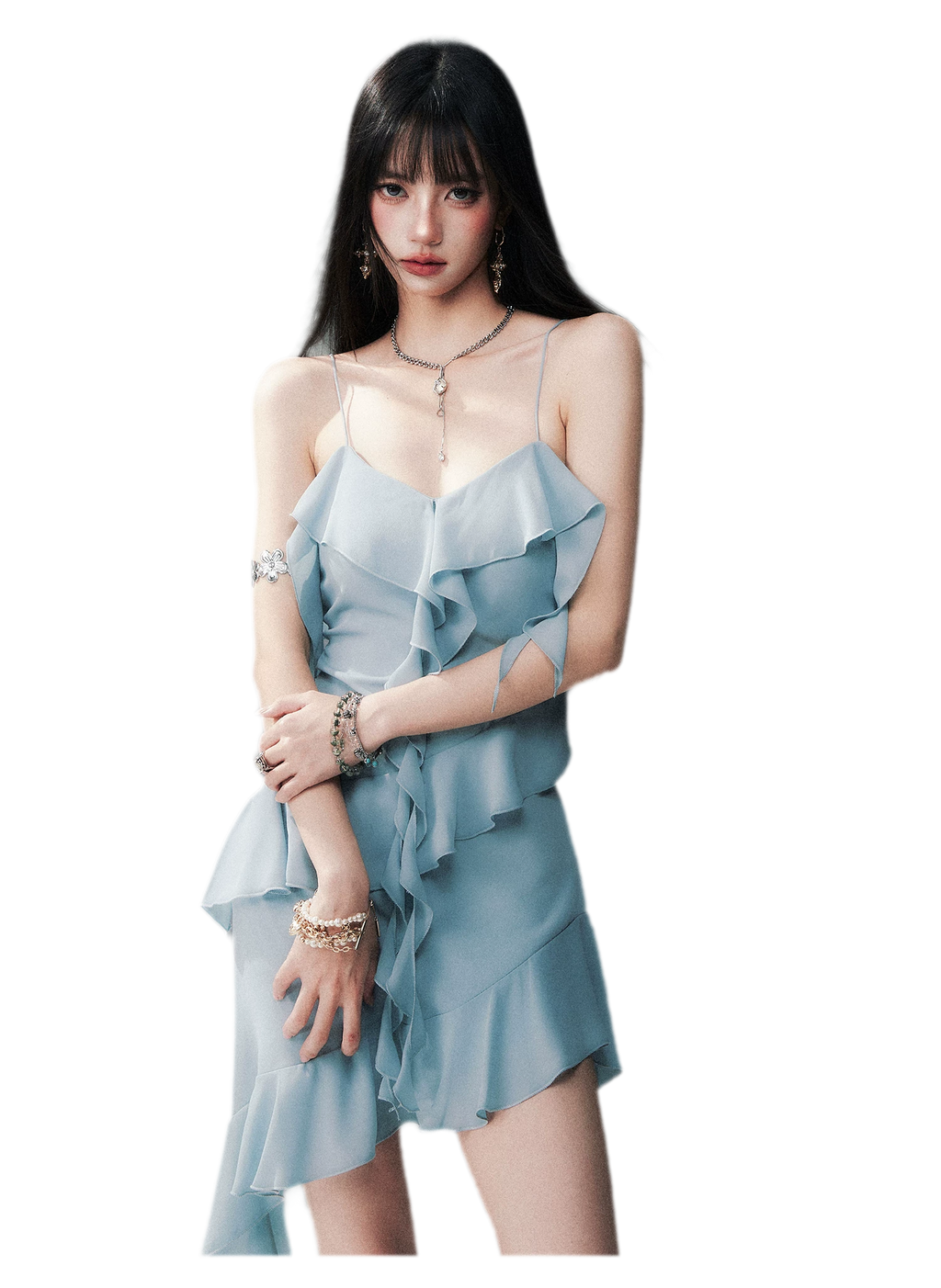 Ruffled Asymmetric Cami Dress