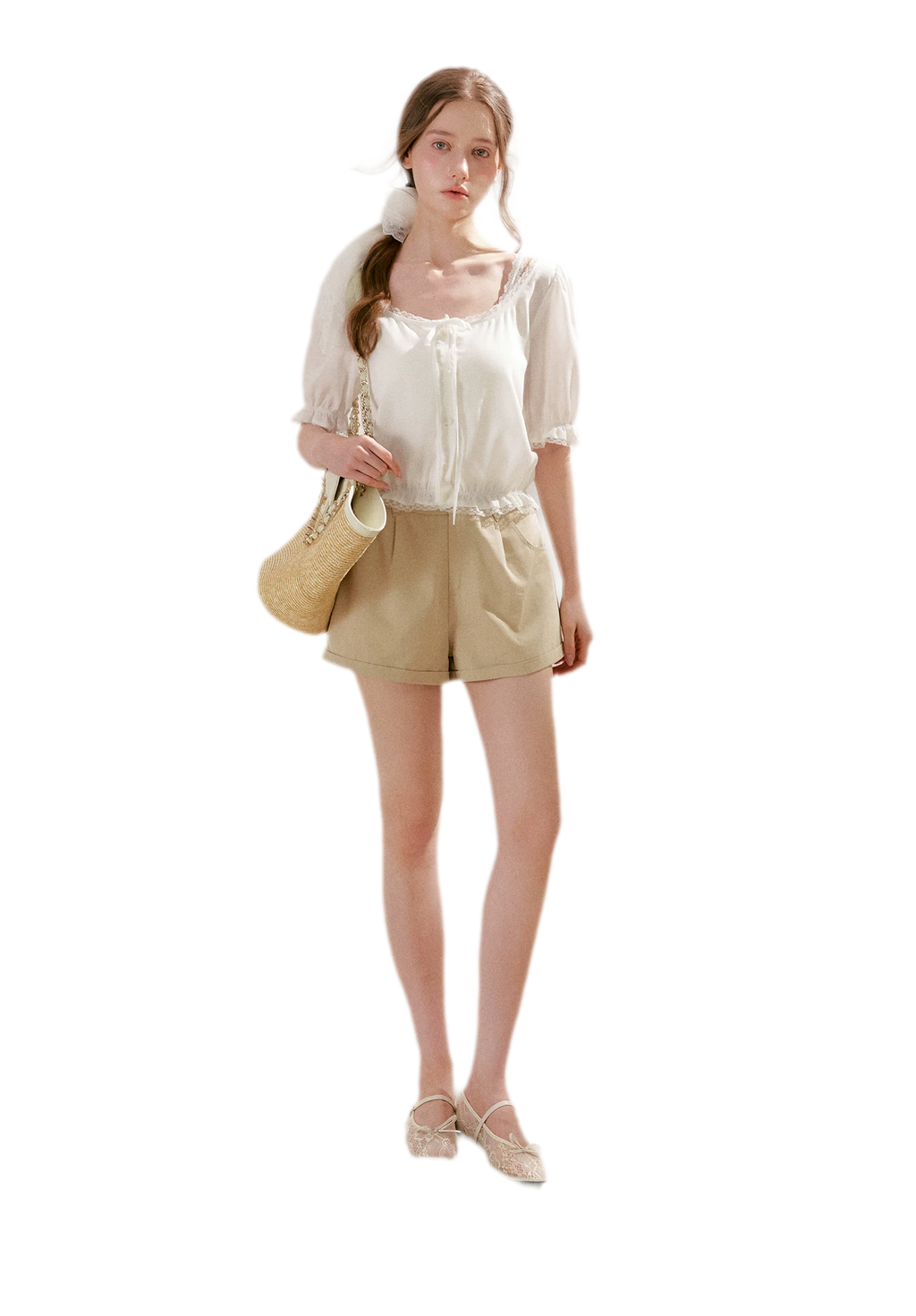 Lace Trim Puff Sleeve T-Shirt