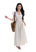 French Lace Puff Sleeve A-Line Dress
