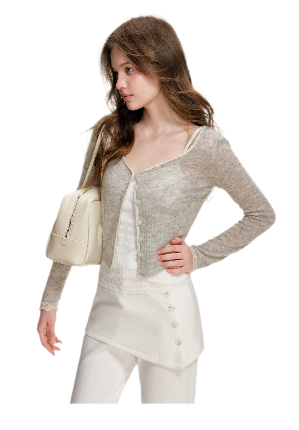 Alpaca Trim Cropped Cardigan