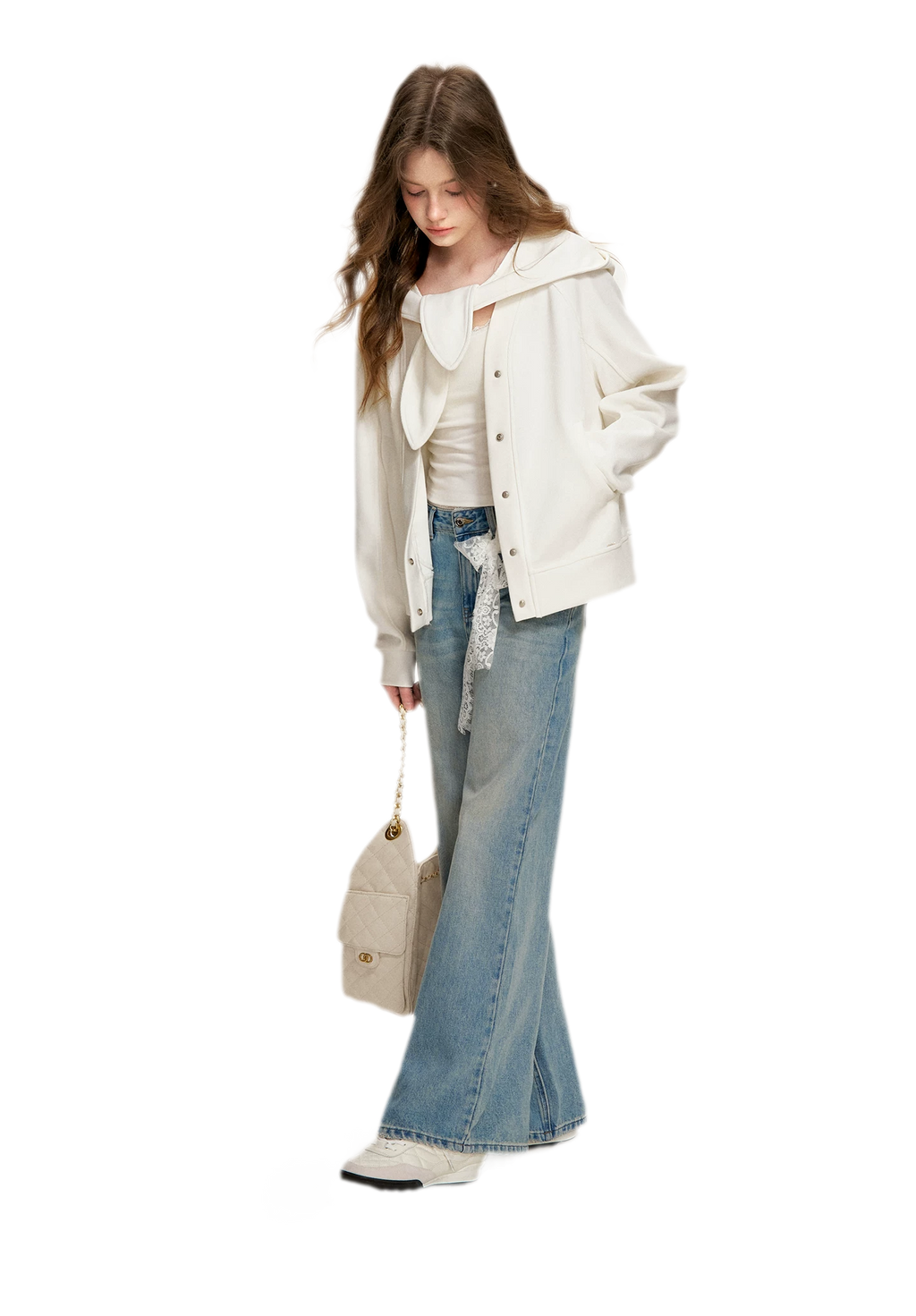 Lace-Trimmed Wide-Leg Denim Pants