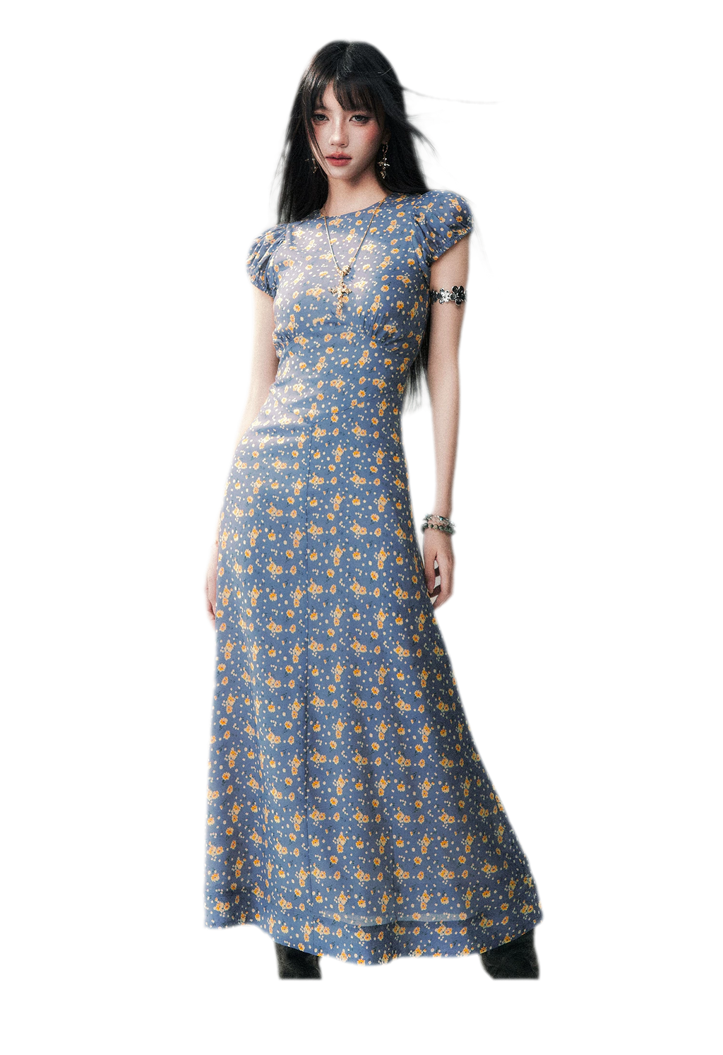 Blue Floral Tencel Dress