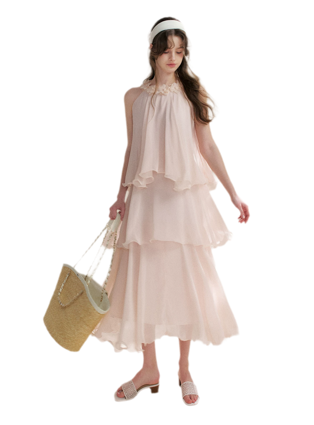 Chiffon Floral Halter Long Dress